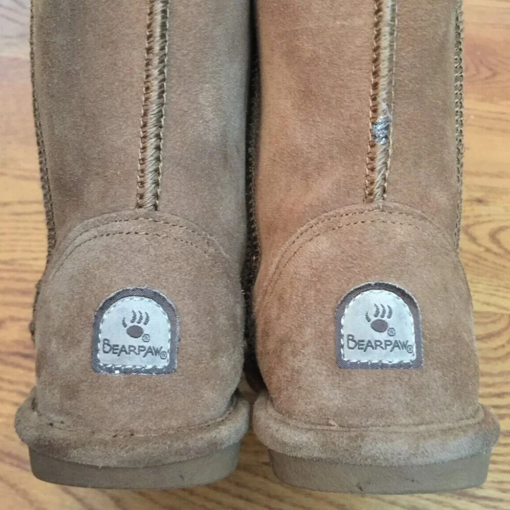 BEARPAW EVA NEVERWET BROWN SUEDE SHEEPSKIN ANKLE BOOTS S410Y YOUTH SIZE 4